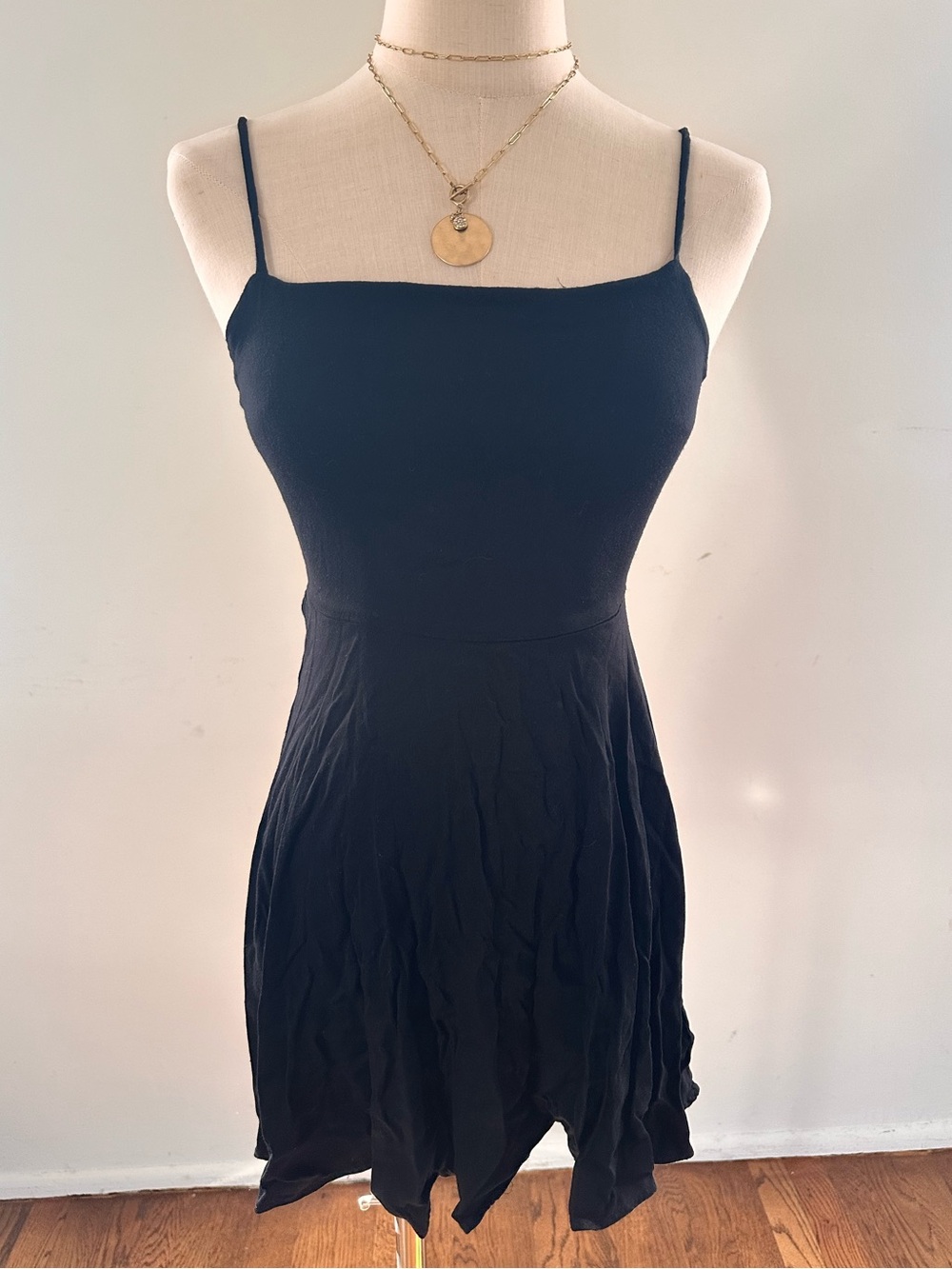 Kimchi Blue Black Open Back Fit & Flare Mini Dress XS Adjustable Spaghetti Strap